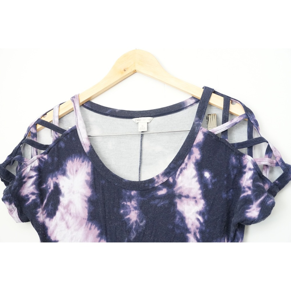 Cato Maxi Dress Women Small Purple Tie Dye Cold‎ Shoulder Lattice Sleeve Pockets - Picture 4 of 6
